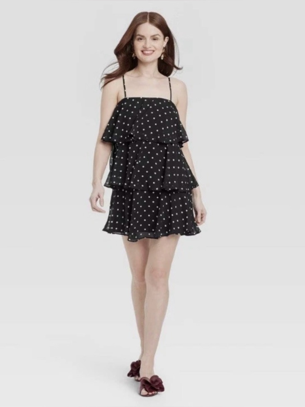 Black Polka Dot Tiered Spaghetti Strap Dress
